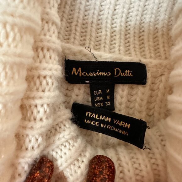 Massimo Dutti Sweater Dress  sz M‎ turtleneck ivory cream balloon sleeve neutral - Picture 5 of 6